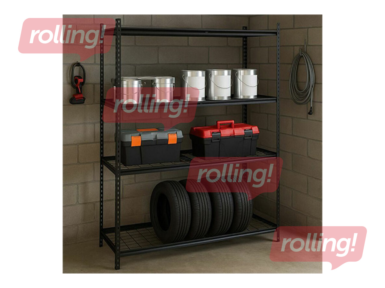 Warehouse shelving unit Springos, steel, black, 150x54x183cm