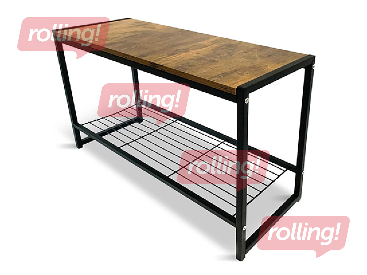 Apavu plaukts Domoletti, Arina, ar solu, melns rāmis, koka toņa virsma, 80x30x45cm