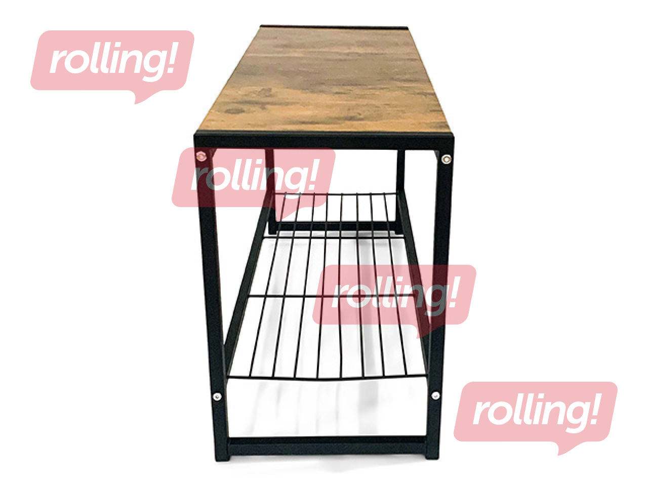 Apavu plaukts Domoletti, Arina, ar solu, melns rāmis, koka toņa virsma, 80x30x45cm