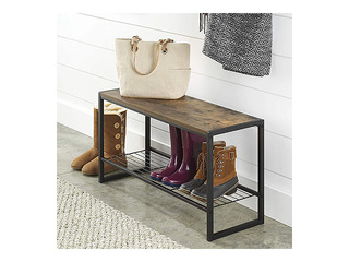 Apavu plaukts Domoletti, Arina, ar solu, melns rāmis, koka toņa virsma, 80x30x45cm