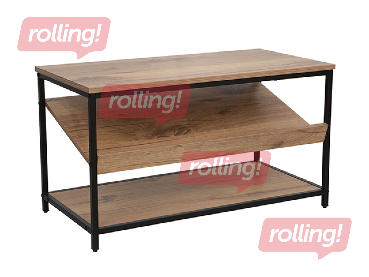 Apavu plaukts Dimitra, melns rāmis, koka toņa virsma, 80x40x45cm