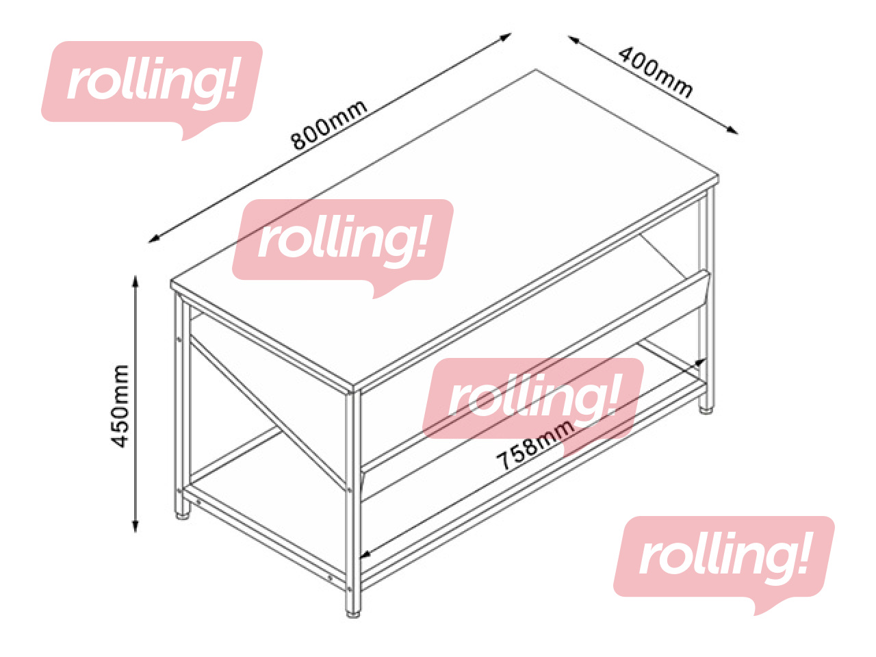 Apavu plaukts Dimitra, melns rāmis, koka toņa virsma, 80x40x45cm
