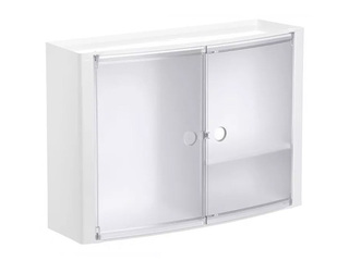 Bathroom shelf Tatay, with transparent doors, white, 46x15.5x32cm