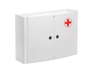 Bathroom cabinet Tatay, for first aid supplies, with doors, white, 46x15.5x32cm