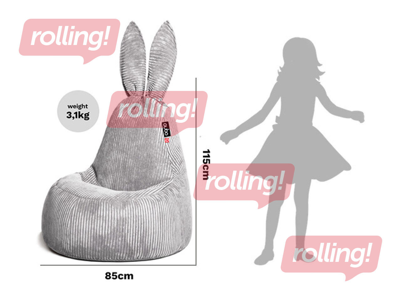 Sēžammaiss Qubo Daddy Rabbit Roche, Velvet Fit
