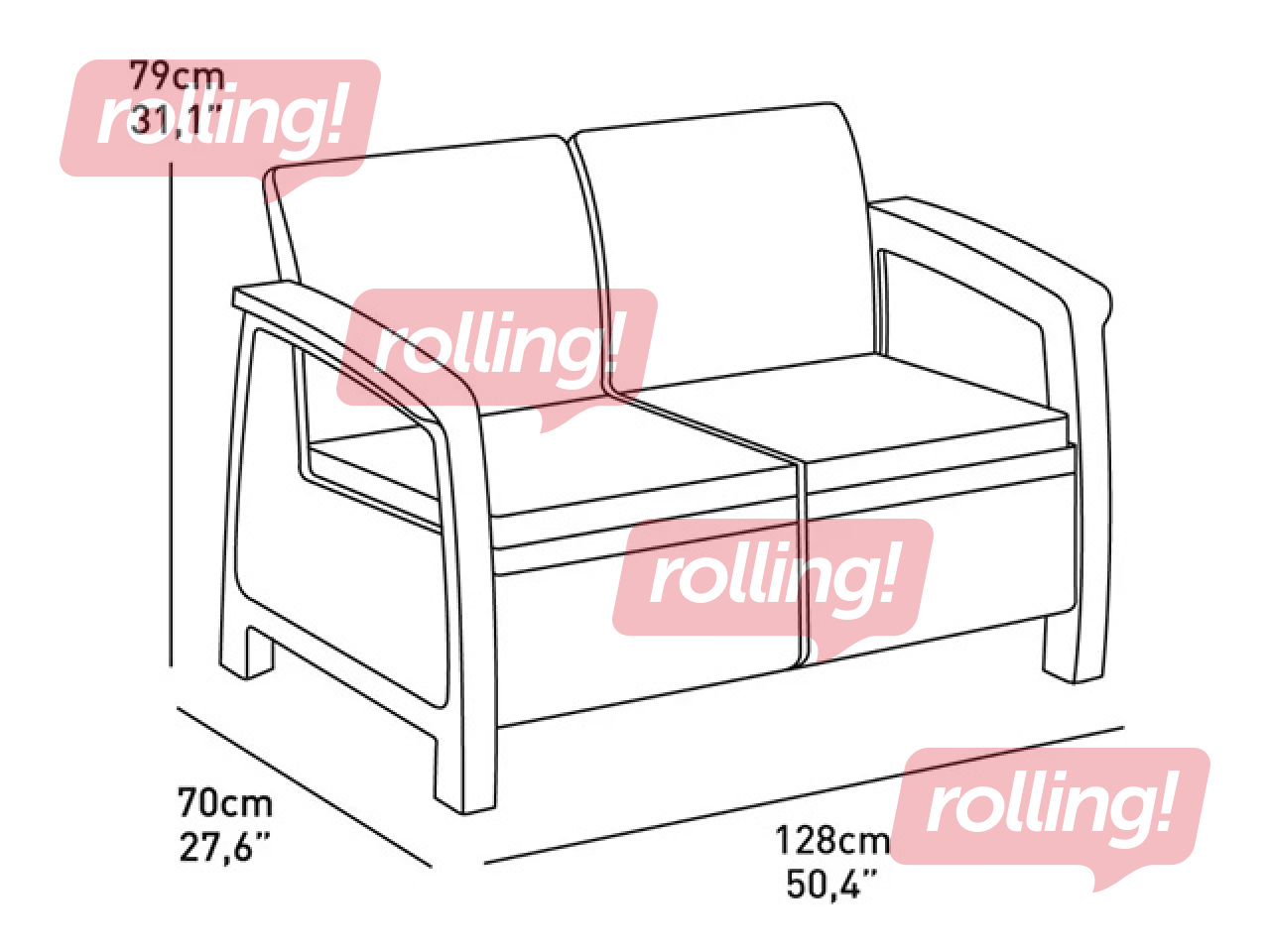 Aia diivan Keter Corfu, Love Seat, kahekohaline, hall