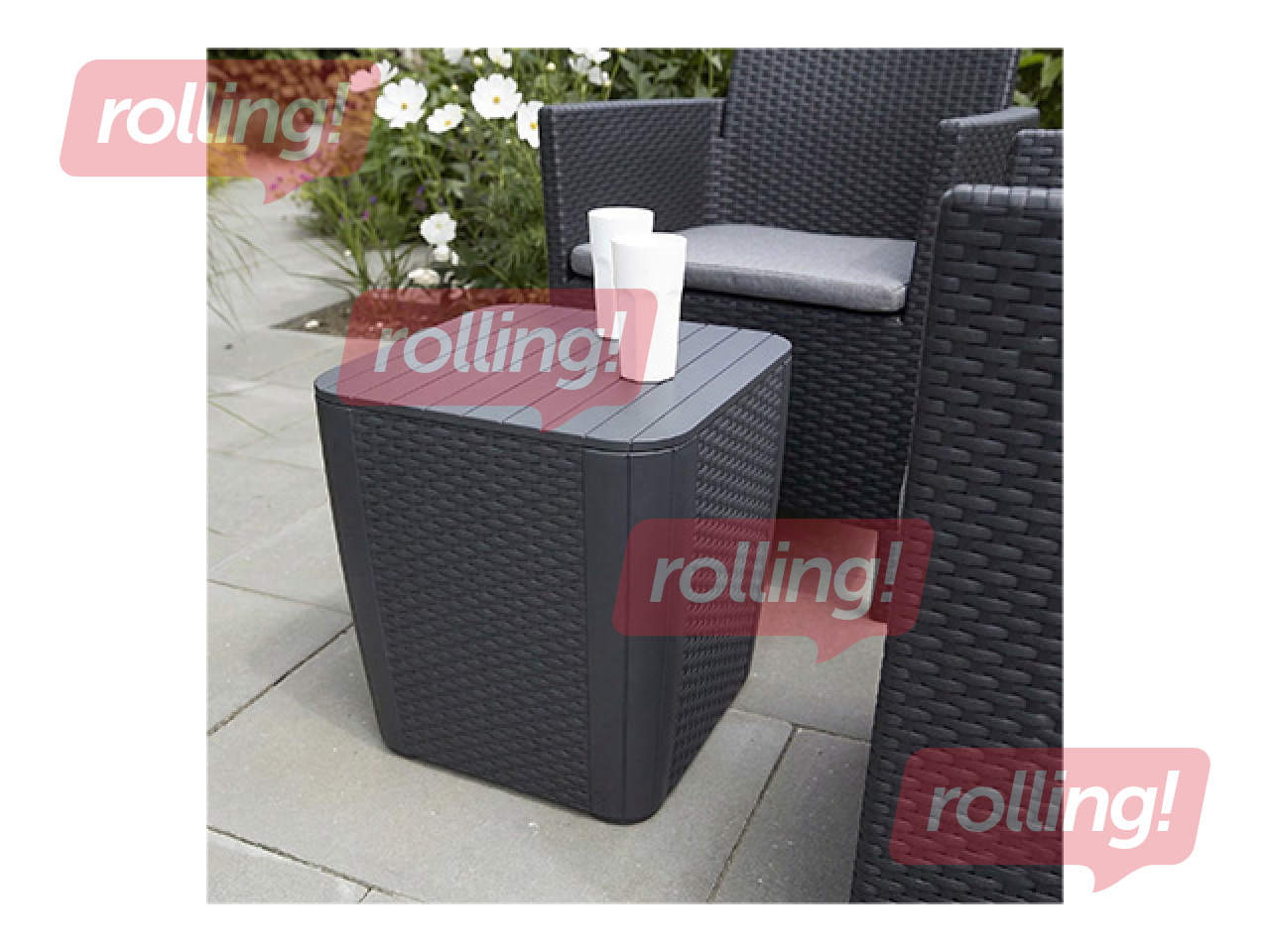 Dārza galdiņš, uzglabāšanas kaste Keter Luzon, Flat Wicker, pelēks