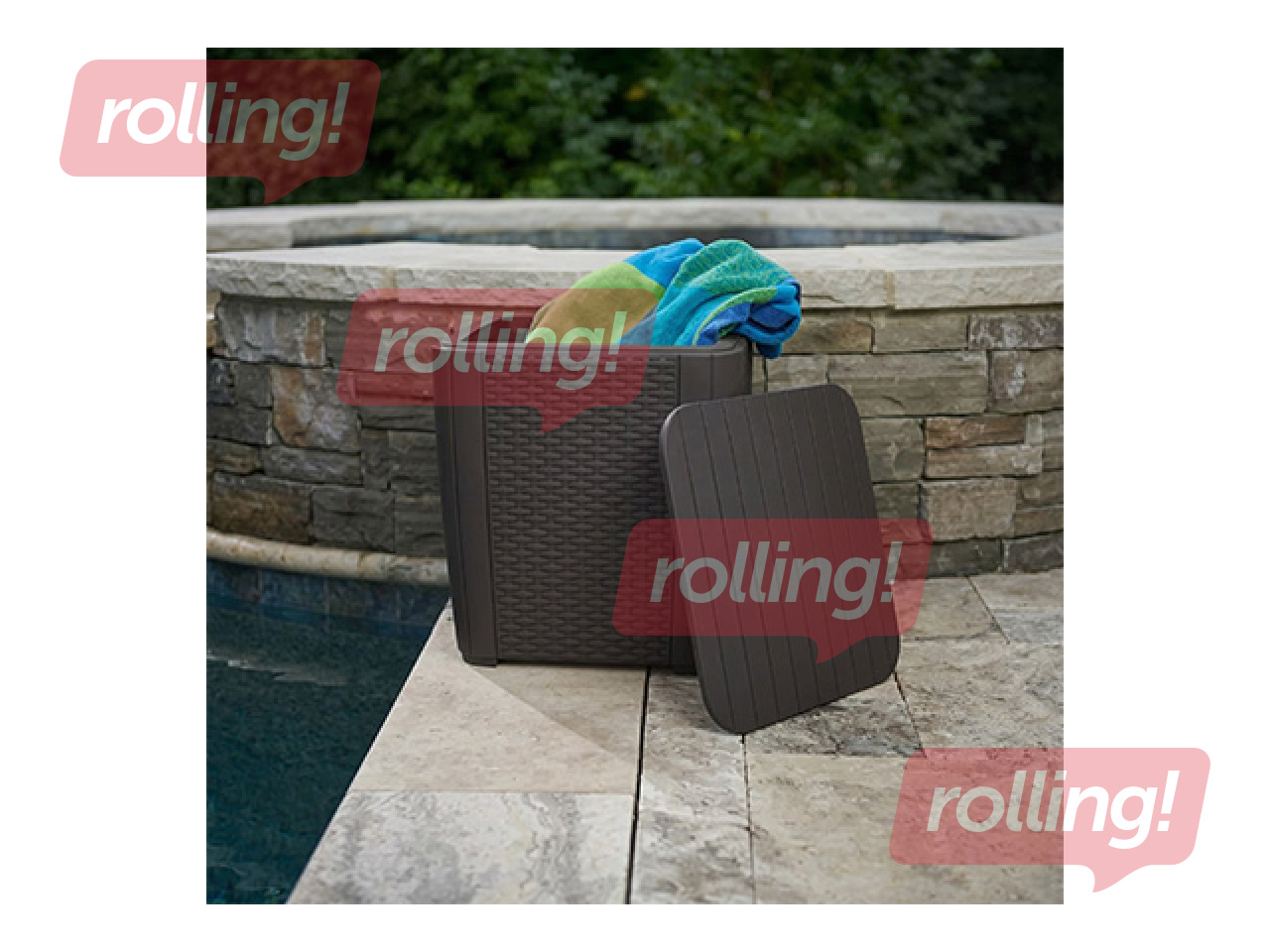 Dārza galdiņš, uzglabāšanas kaste Keter Luzon, Flat Wicker, pelēks