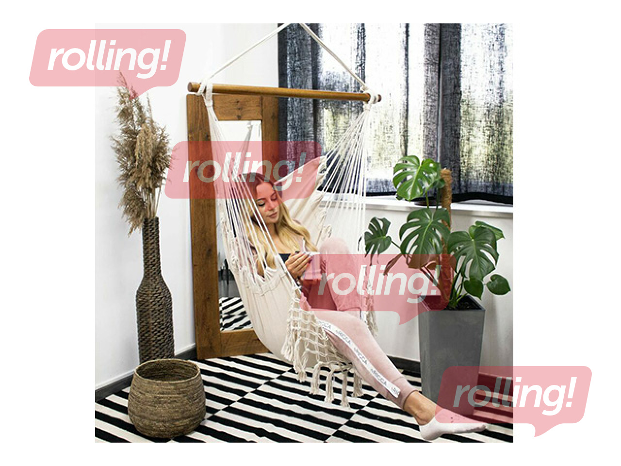 Подвесное кресло Springos, бразильское, серо-бежевое