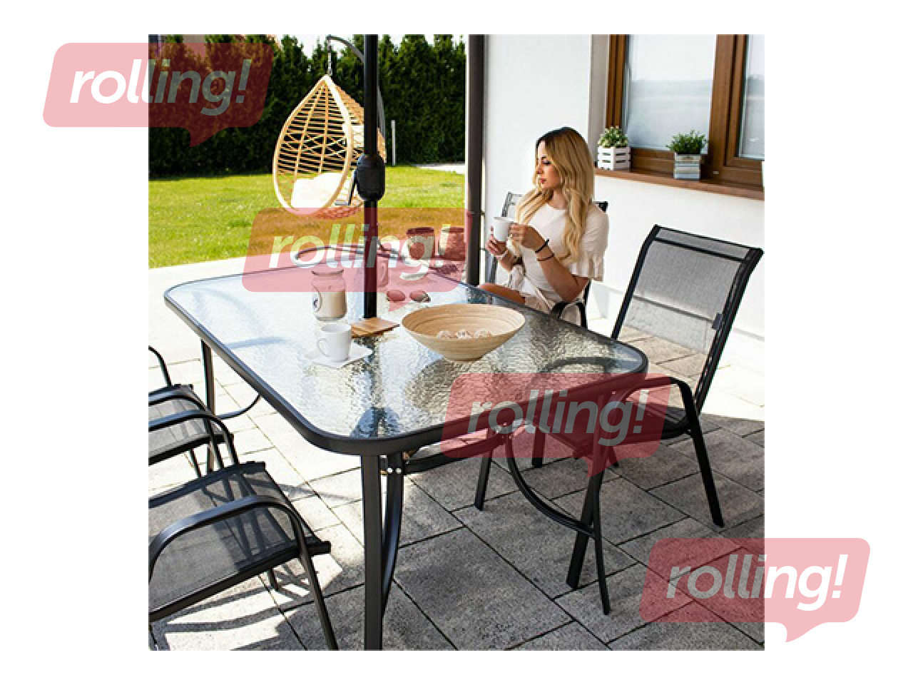 Garden table Springos, black, 150x90cm