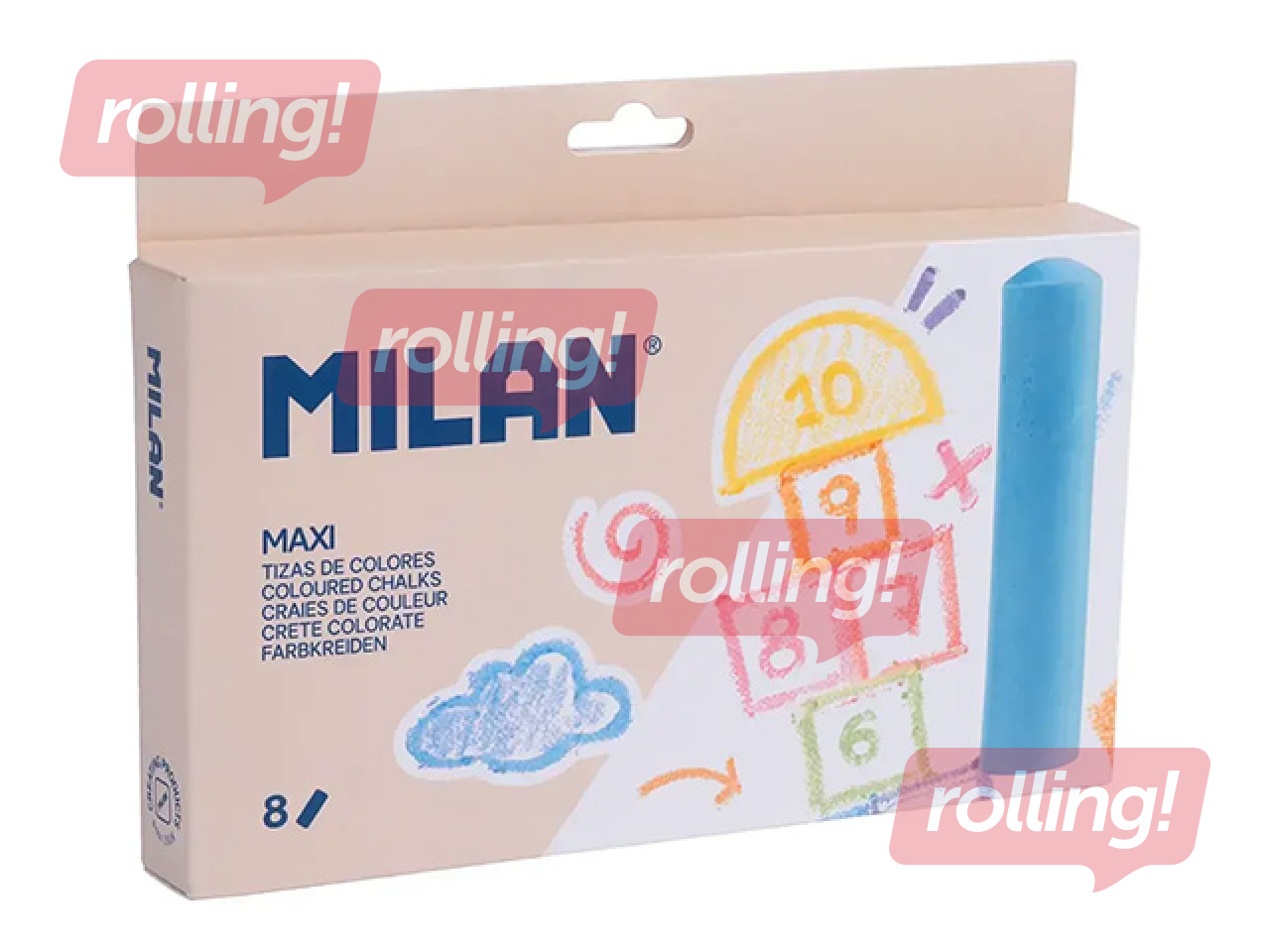 Krāsainie krītiņi asfaltam Milan, dažādas krāsas, 8 gab.