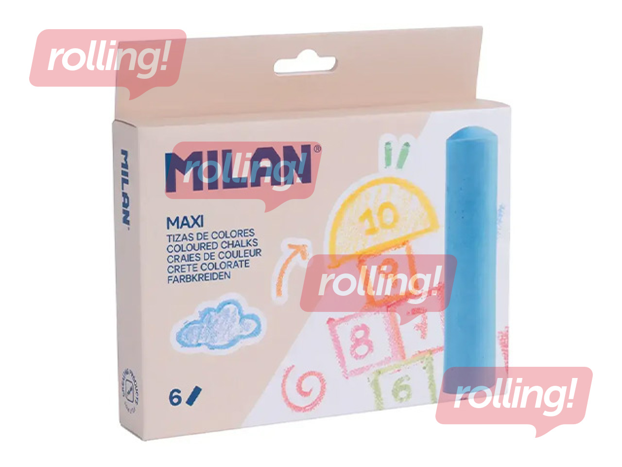 Krāsainie krītiņi Milan asfaltam, dažādas krāsas, 6 gab.