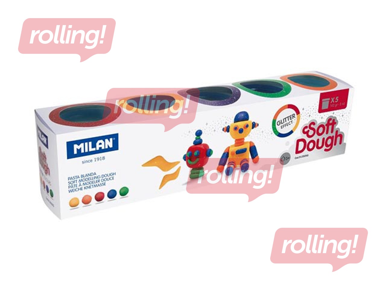 Пластилин - набор массы для лепки Milan, 5 цветов с блесками