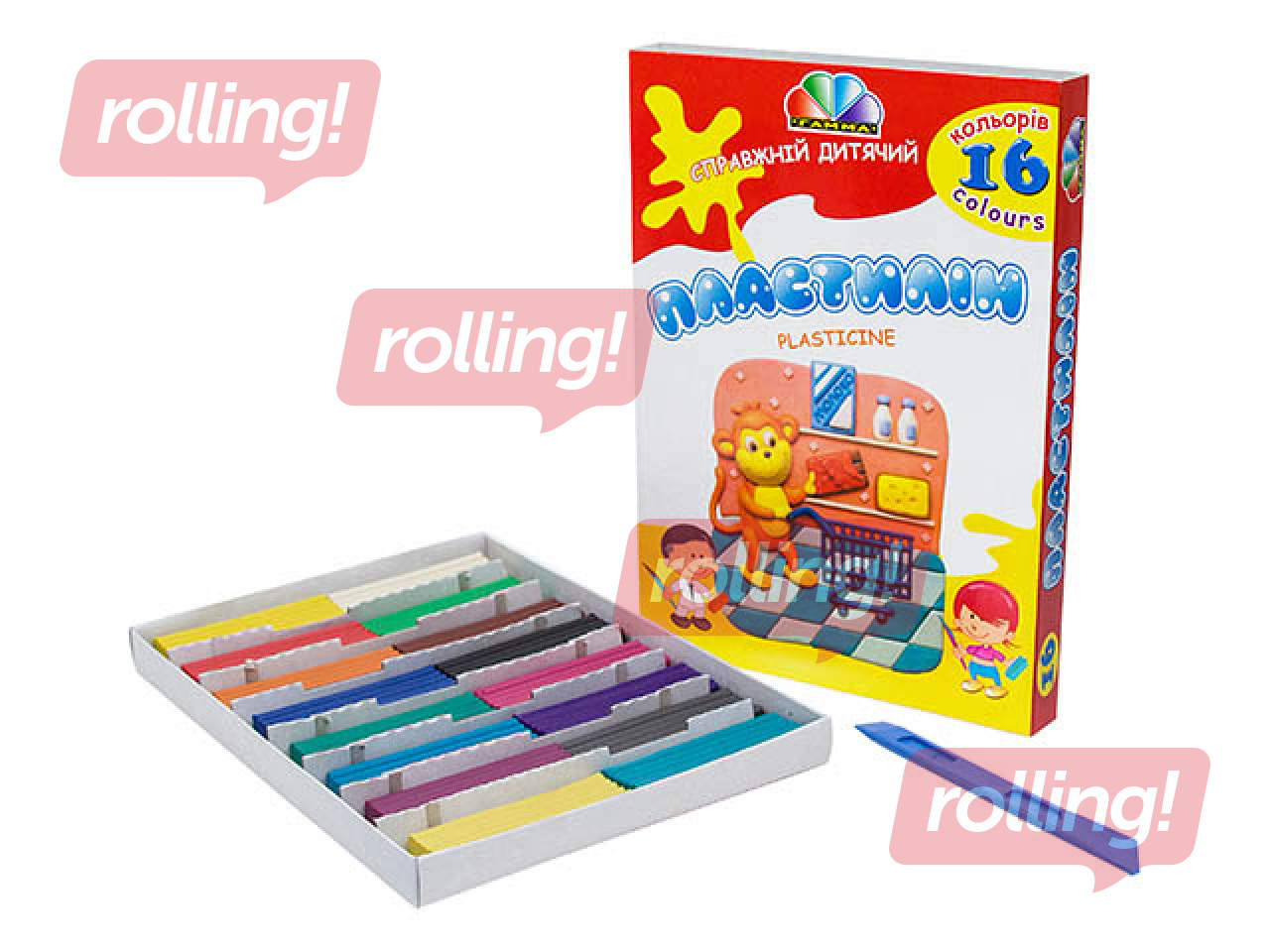 Plastilīns Gamma ar nazīti, 16 krāsas