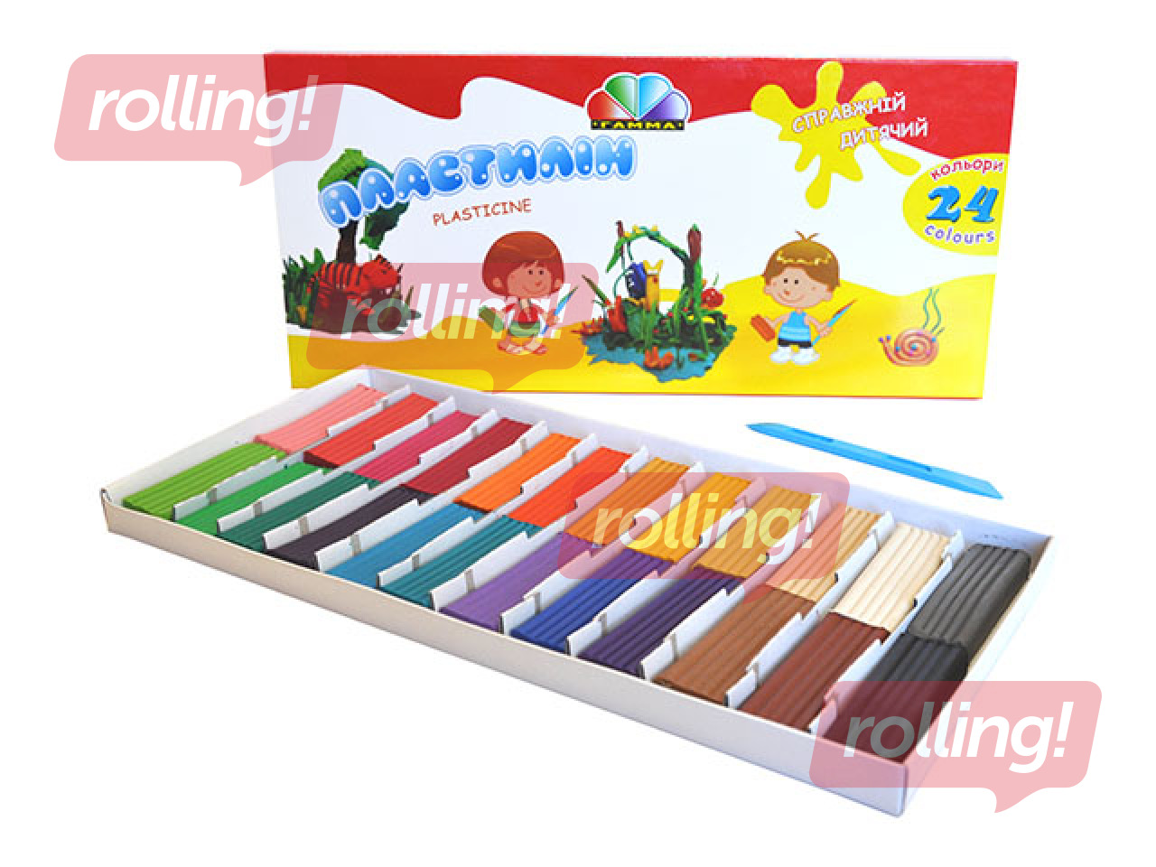 Plastilīns Gamma ar nazīti, 24 krāsas