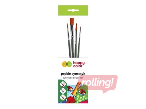 Nailonist sünteetiliste pintslite komplekt Happy Color, 4 tk