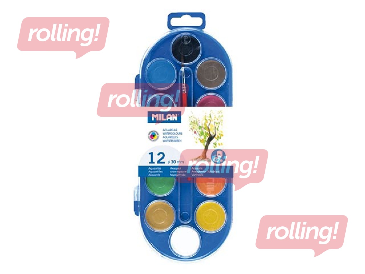 Set of 12 watercolour tablets Ø 30 mm with brush