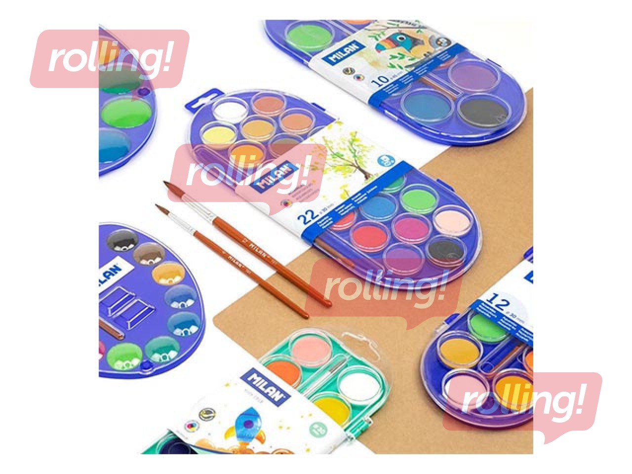 Set of 12 watercolour tablets Ø 30 mm with brush