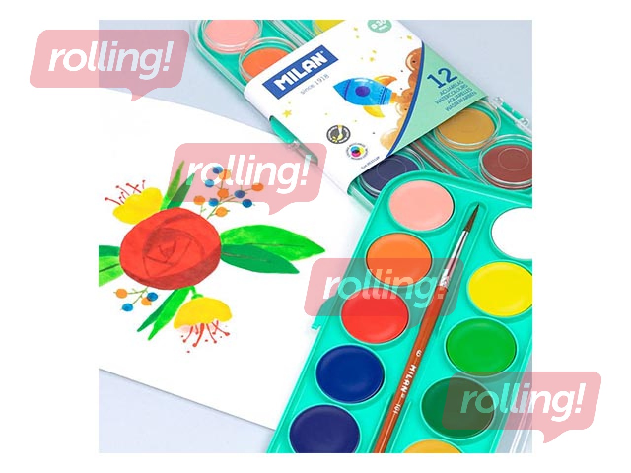Akvareļkrāsas Milan, 12 krāsas, ar otiņu