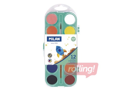 Set of 12 opaque watercolour tablets Ø 30 mm with brush