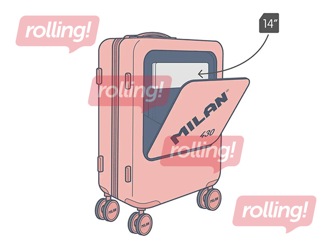 Carry-on suitcase Milan, pink, 55x40x23cm