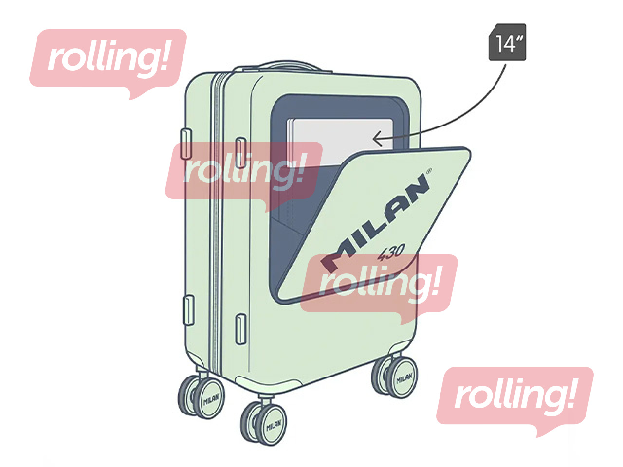 Koferis rokas bagāžai Milan, zaļš, 55x40x23cm