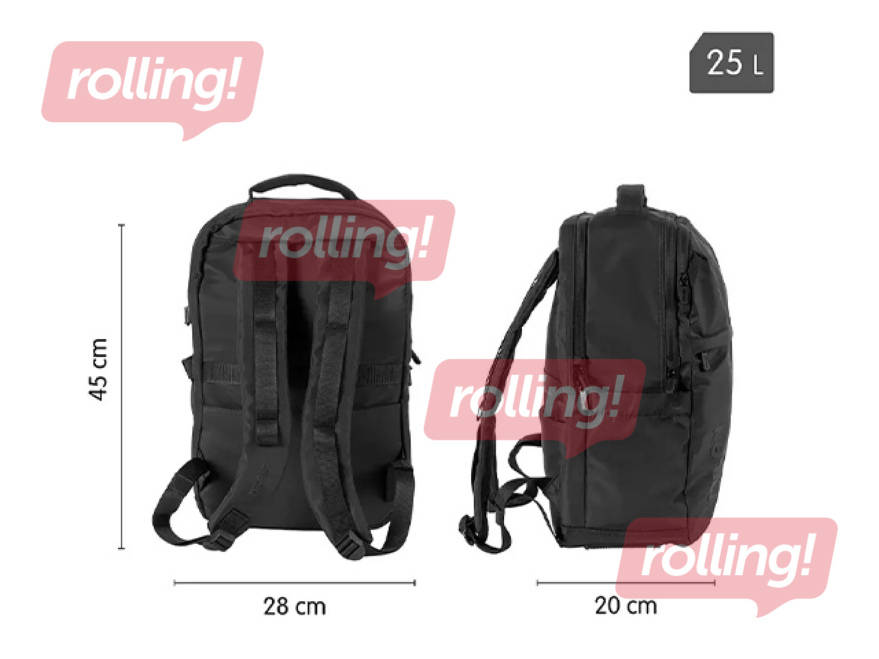 Mugursoma Milan, Shadow, melna, 25l