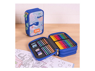 Pencil case Milan, Blue Odyssey, two-compartment, with accessories