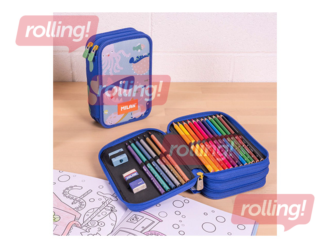 Pencil case Milan, Blue Odyssey, two-compartment, with accessories