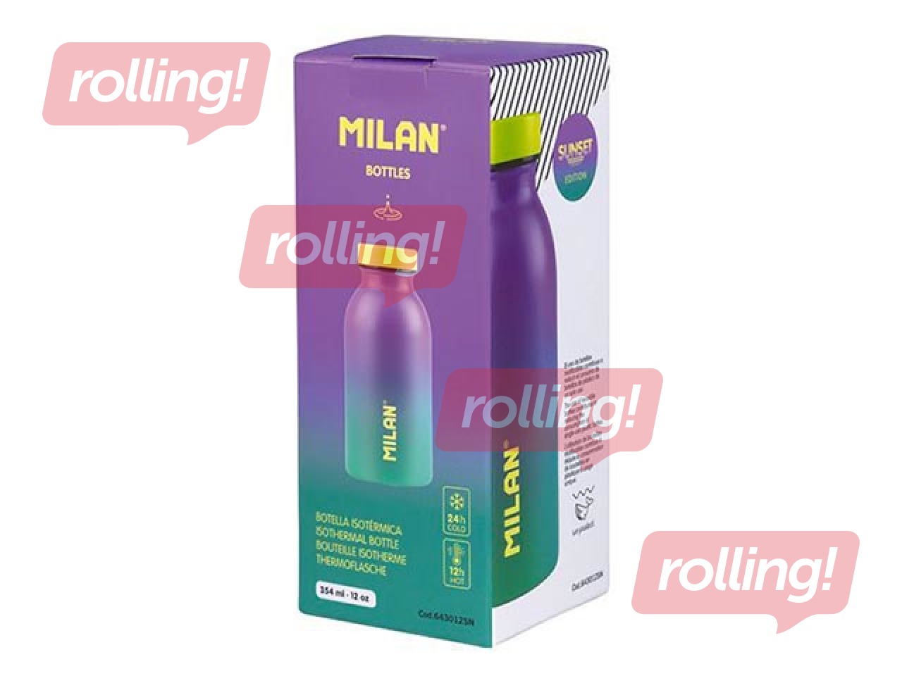 Ūdens pudele Milan Sunset, 354ml, nerūsējošā tērauda, tirkīza- violetā krāsā