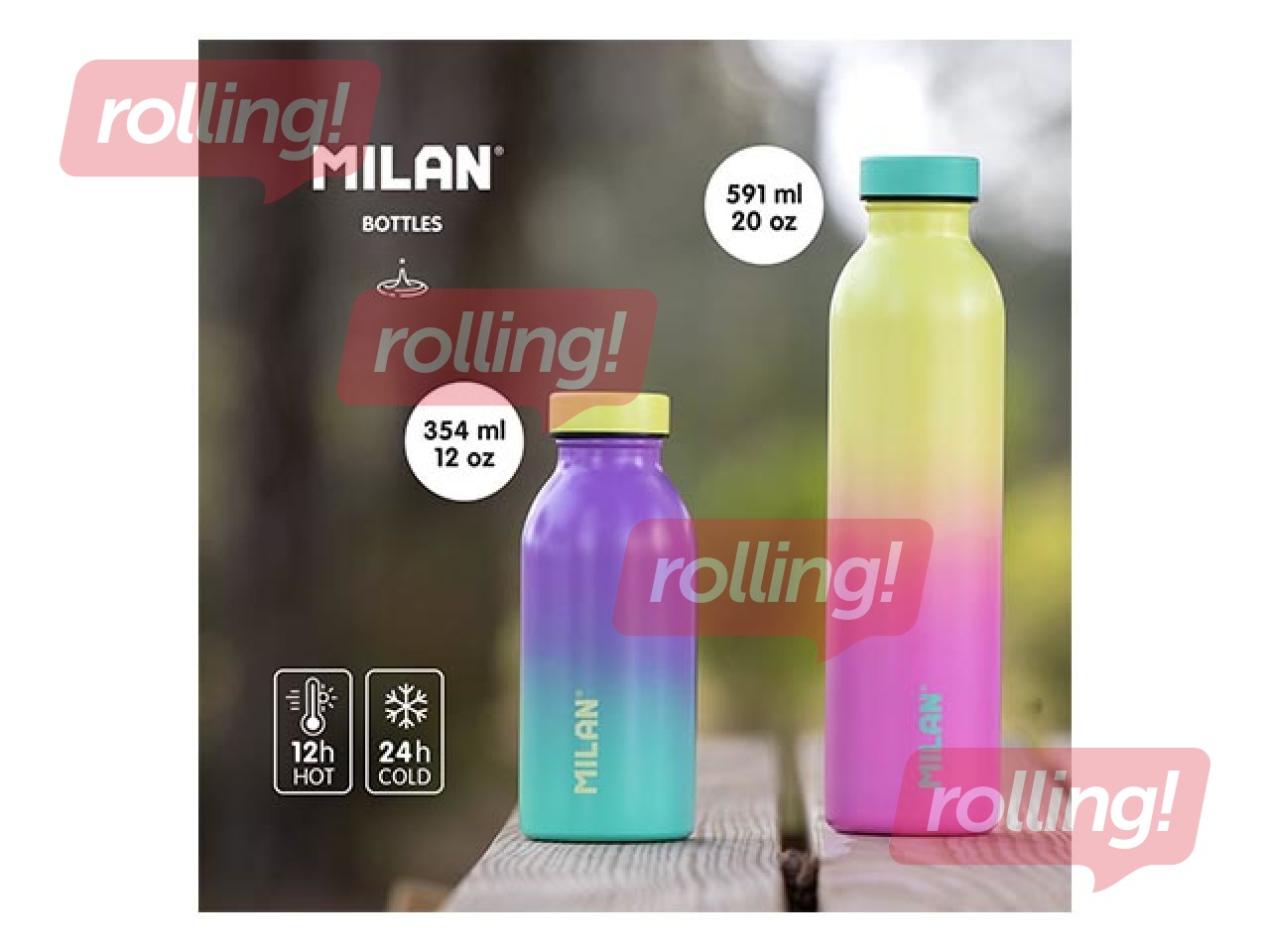 Ūdens pudele Milan Sunset, 591ml, nerūsējošā tērauda, dzeltenā- rozā krāsā