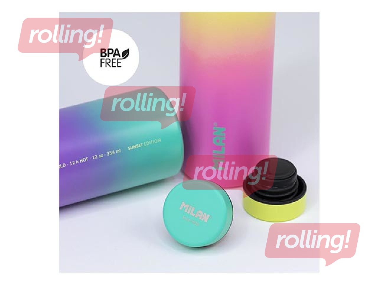 Ūdens pudele Milan Sunset, 591ml, nerūsējošā tērauda, dzeltenā- rozā krāsā