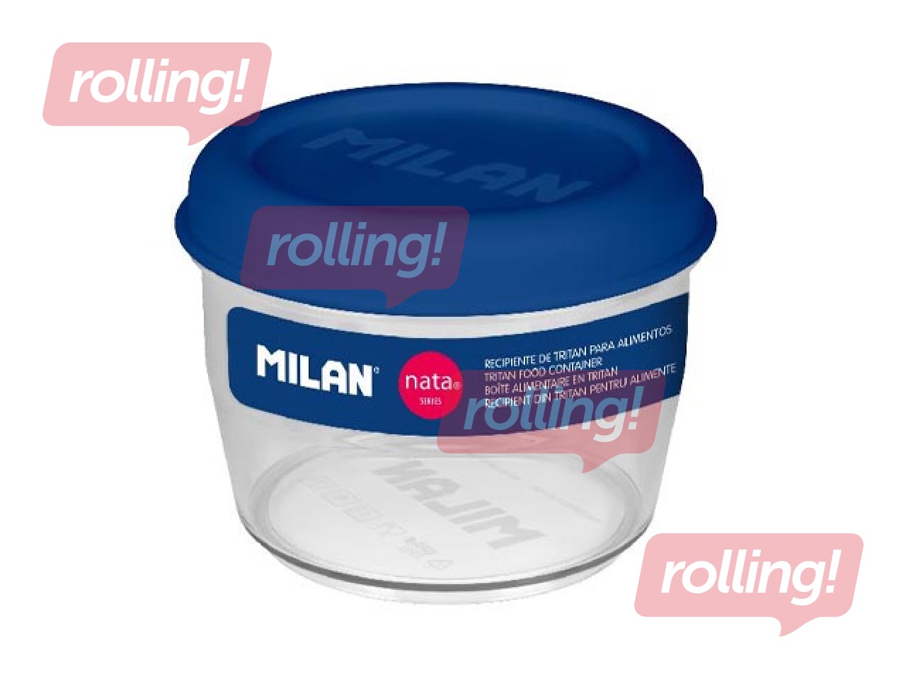 Контейнер для еды Milan, Nata, круглый, герметичный, прозрачный с синей крышкой, 0.5l