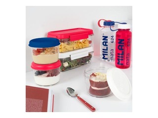 Контейнер для еды Milan, Nata, круглый, герметичный, прозрачный с синей крышкой, 0.5l