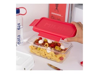 Pusdienu kaste Milan Nata, taisnstūra, caurspīdīga ar rozā vāku, 1.2l