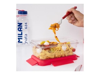 Pusdienu kaste Milan Nata, taisnstūra, caurspīdīga ar rozā vāku, 1.2l