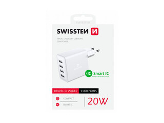 Laadija Swissten Smart IC Premium 4 x USB, 4A,  20W, valge