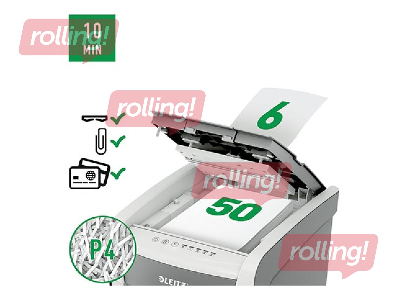 Dokumentu smalcinātājs Leitz IQ Autofeed Small Office 50x Automatic, P4