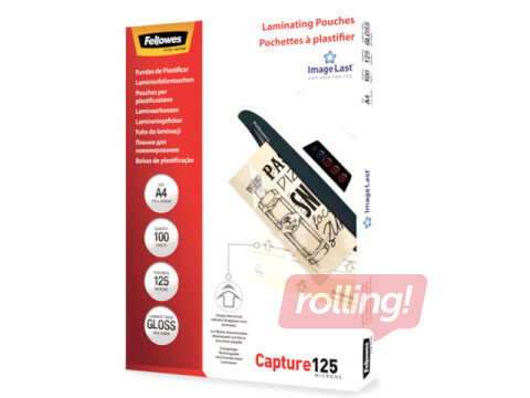 Laminēšanas plēves Fellowes, A4, 125 mic., 100 gab.