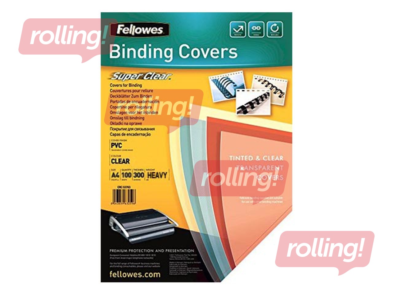 Обложка для переплёта верхняя Fellowes, A4, 300 мик., 100 шт., прозрачная