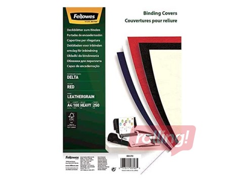 Binding back covers Fellowes Delta, A4, 250 g/m², 100 pcs, red