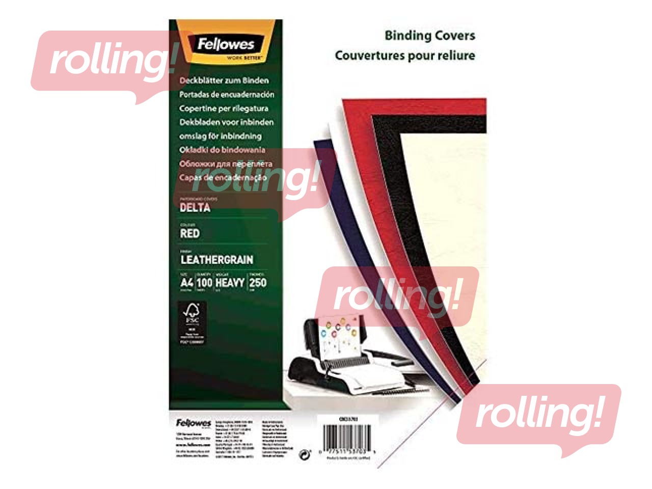 Binding back covers Fellowes Delta, A4, 250 g/m², 100 pcs, red