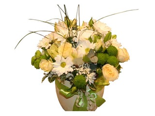 Flower arrangement in a pot with different flowers