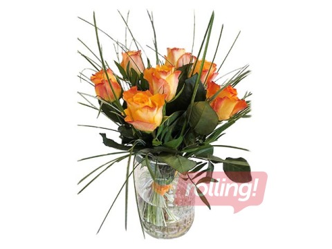 Bouquet of 7 roses with decorative ribbon, (40cm)