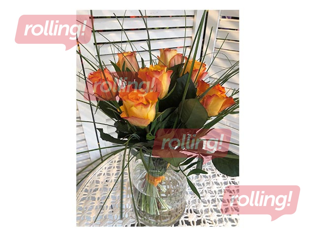 Bouquet of 7 roses with decorative ribbon, (40cm)