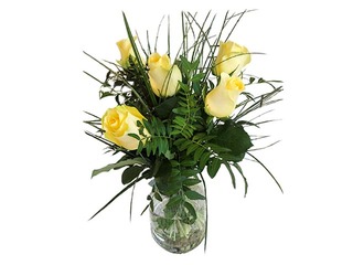 Bouquet of 5 roses with decorative ribbon, (50cm)