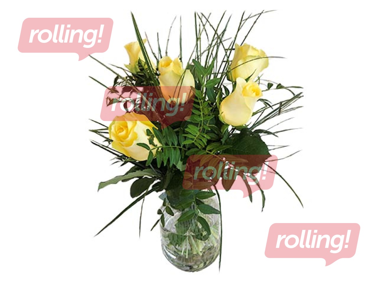 Bouquet of 5 roses with decorative ribbon, (50cm)