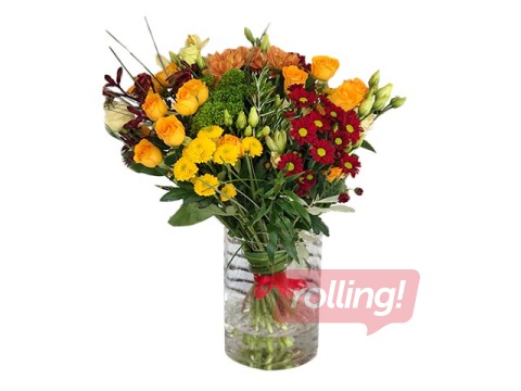 Flower bouquet with chrysanthemums, roses, lysanthems (diameter about 35cm)