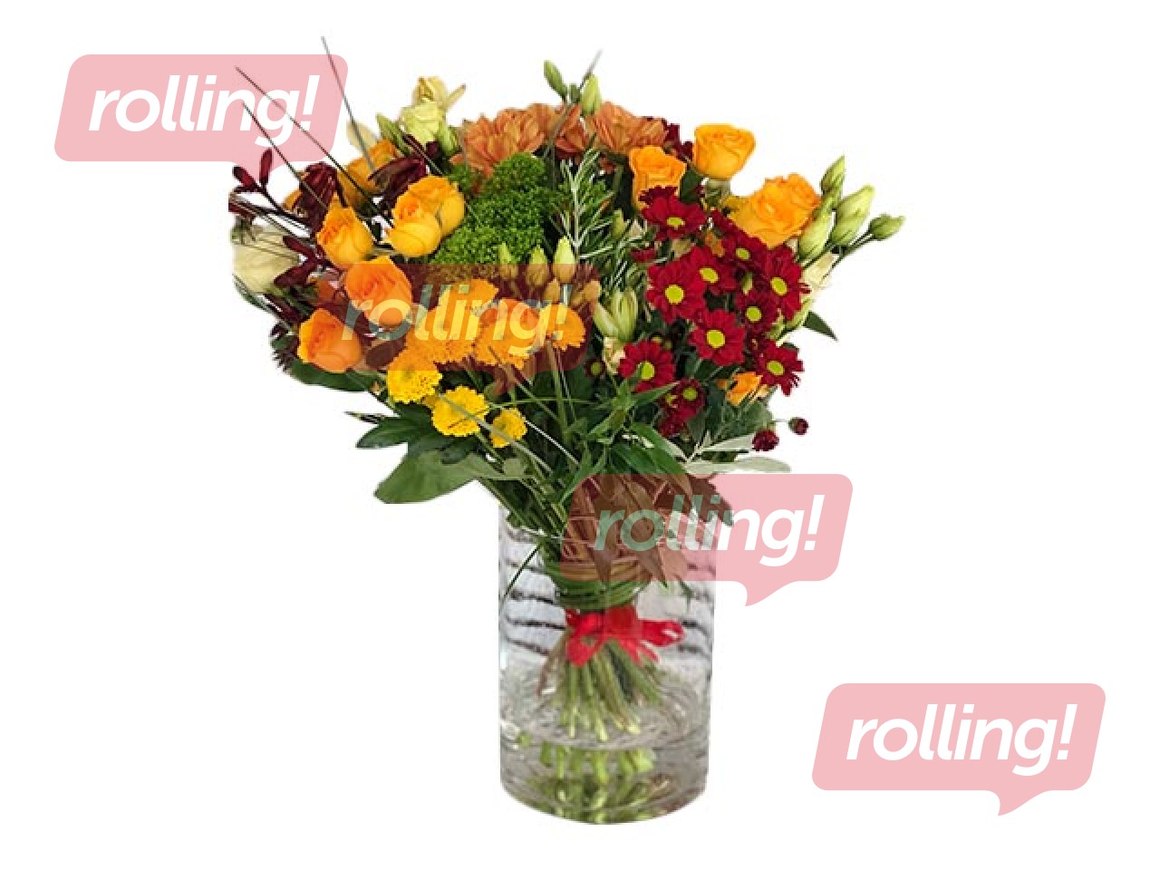 Flower bouquet with chrysanthemums, roses, lysanthems (diameter about 35cm)
