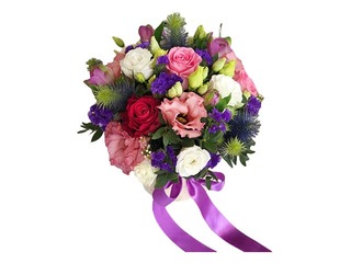 Ziedu kompozīcija podiņā, no dažādiem ziediem (diametrs 20cm)